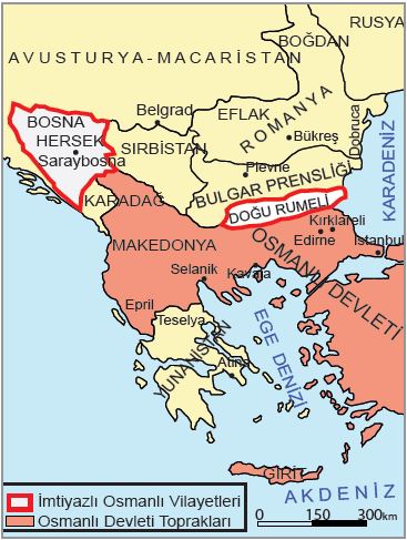 Berlin Antlaşması’na göre Osmanlı sınırları (1878)
